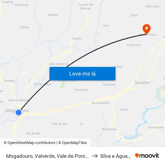 Mogadouro, Valverde, Vale de Porco e Vilar de Rei to Silva e Águas Vivas map