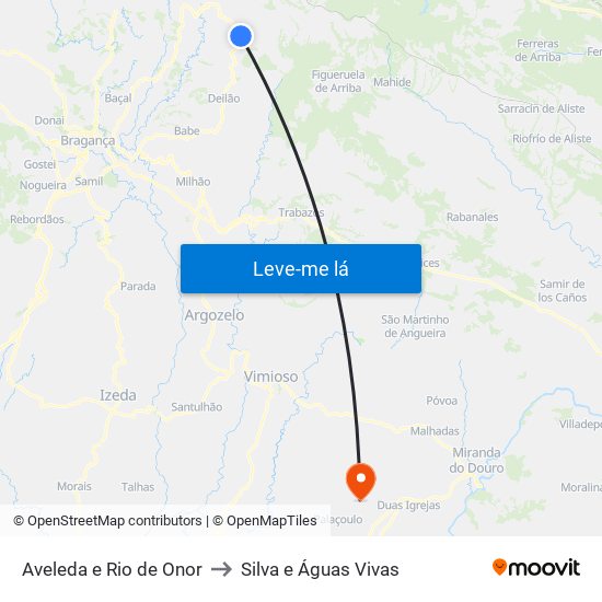 Aveleda e Rio de Onor to Silva e Águas Vivas map