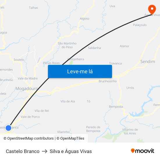 Castelo Branco to Silva e Águas Vivas map