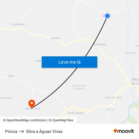 Póvoa to Silva e Águas Vivas map