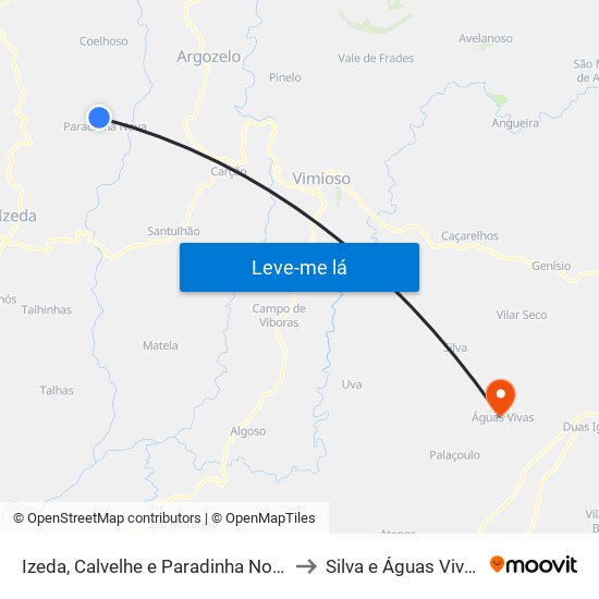 Izeda, Calvelhe e Paradinha Nova to Silva e Águas Vivas map