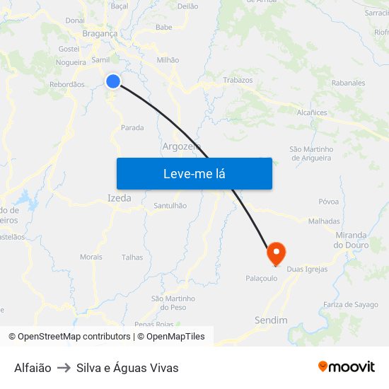 Alfaião to Silva e Águas Vivas map