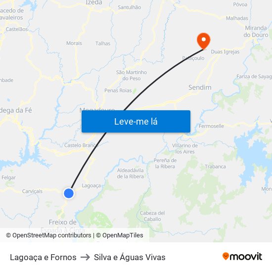 Lagoaça e Fornos to Silva e Águas Vivas map