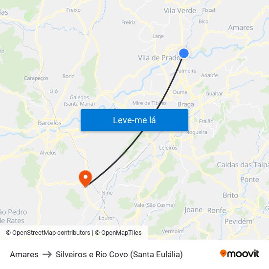 Amares to Silveiros e Rio Covo (Santa Eulália) map