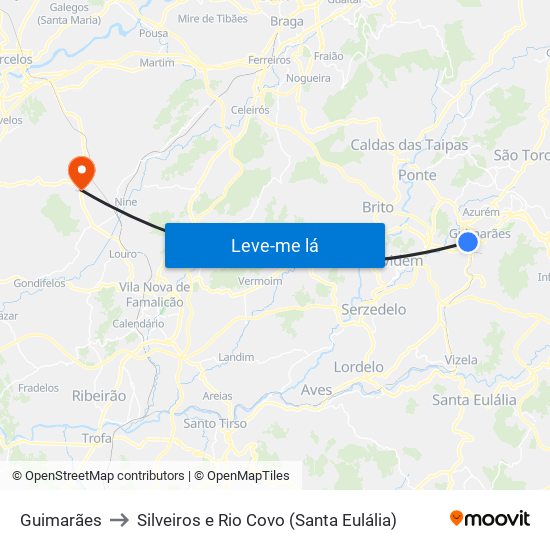 Guimarães to Silveiros e Rio Covo (Santa Eulália) map
