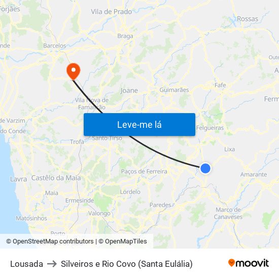 Lousada to Silveiros e Rio Covo (Santa Eulália) map