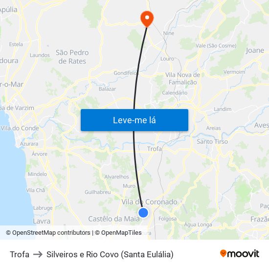 Trofa to Silveiros e Rio Covo (Santa Eulália) map