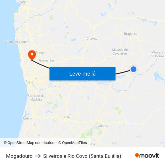 Mogadouro to Silveiros e Rio Covo (Santa Eulália) map