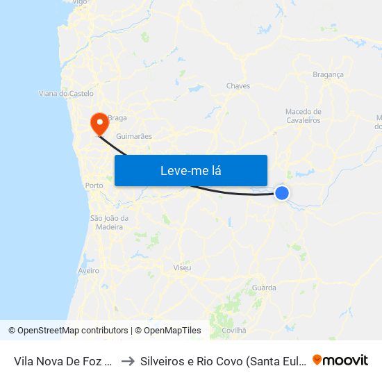 Vila Nova De Foz Côa to Silveiros e Rio Covo (Santa Eulália) map