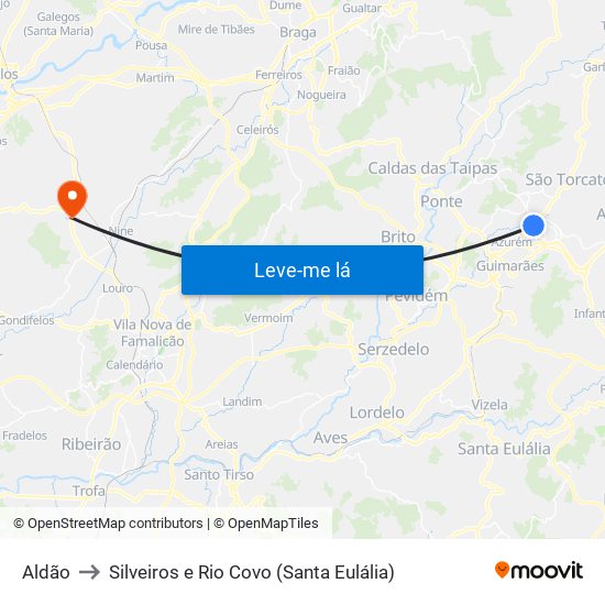Aldão to Silveiros e Rio Covo (Santa Eulália) map