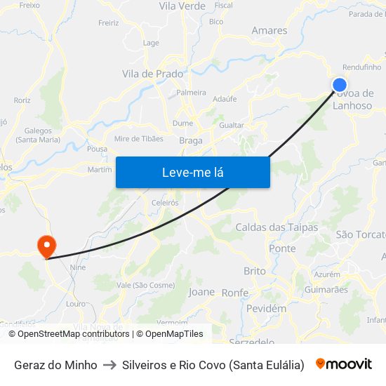 Geraz do Minho to Silveiros e Rio Covo (Santa Eulália) map