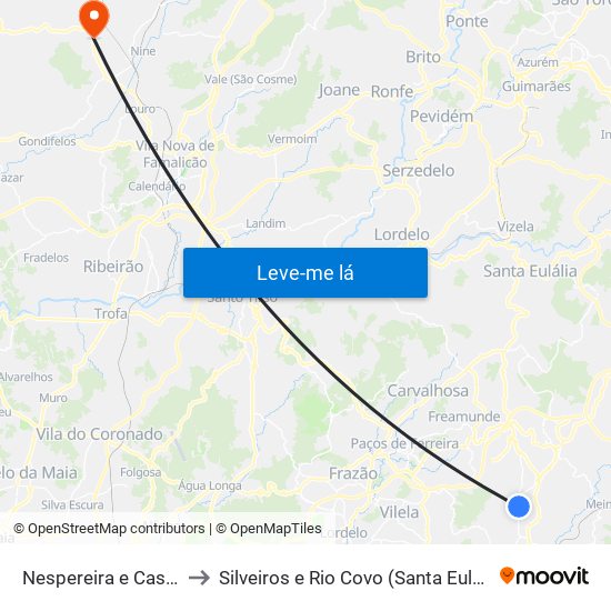 Nespereira e Casais to Silveiros e Rio Covo (Santa Eulália) map