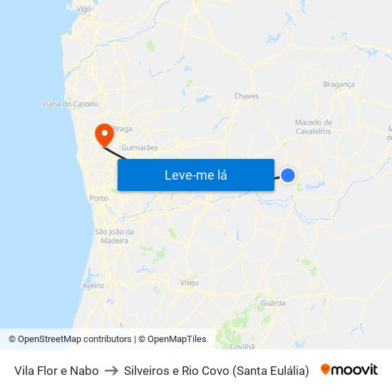 Vila Flor e Nabo to Silveiros e Rio Covo (Santa Eulália) map