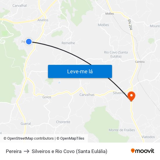 Pereira to Silveiros e Rio Covo (Santa Eulália) map