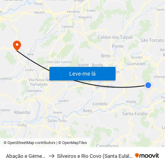 Abação e Gémeos to Silveiros e Rio Covo (Santa Eulália) map
