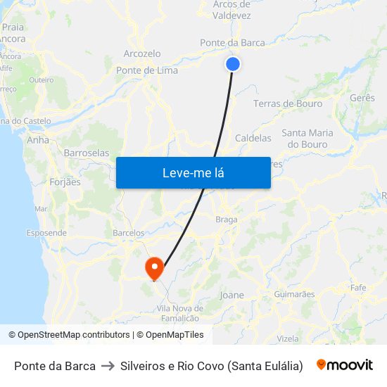 Ponte da Barca to Silveiros e Rio Covo (Santa Eulália) map
