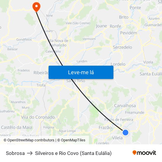 Sobrosa to Silveiros e Rio Covo (Santa Eulália) map