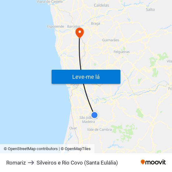 Romariz to Silveiros e Rio Covo (Santa Eulália) map