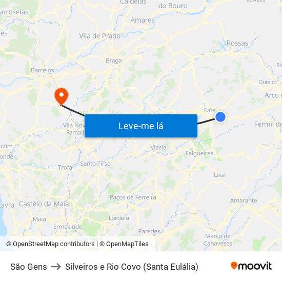 São Gens to Silveiros e Rio Covo (Santa Eulália) map