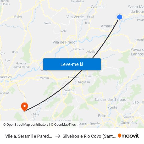 Vilela, Seramil e Paredes Secas to Silveiros e Rio Covo (Santa Eulália) map