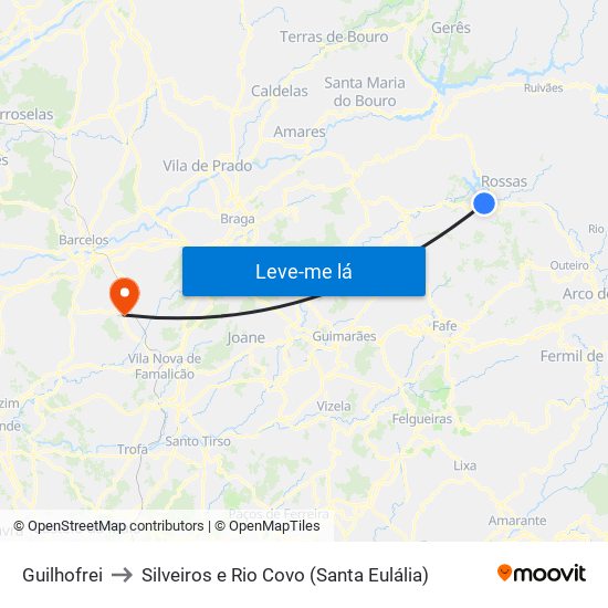 Guilhofrei to Silveiros e Rio Covo (Santa Eulália) map