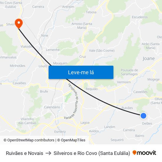 Ruivães e Novais to Silveiros e Rio Covo (Santa Eulália) map