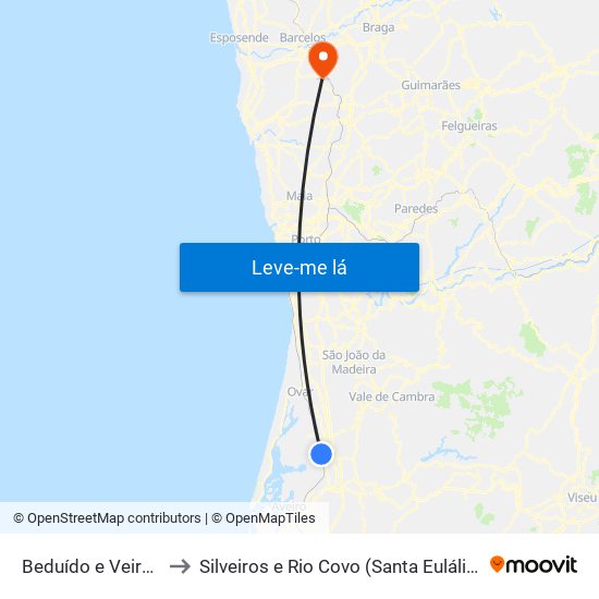 Beduído e Veiros to Silveiros e Rio Covo (Santa Eulália) map