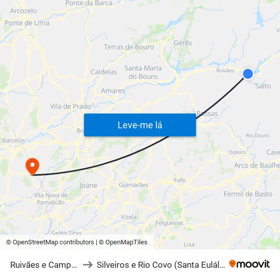 Ruivães e Campos to Silveiros e Rio Covo (Santa Eulália) map