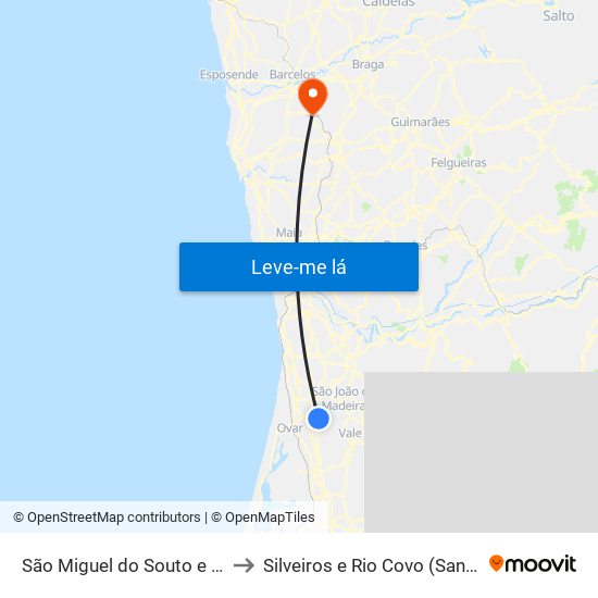 São Miguel do Souto e Mosteirô to Silveiros e Rio Covo (Santa Eulália) map
