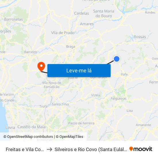 Freitas e Vila Cova to Silveiros e Rio Covo (Santa Eulália) map