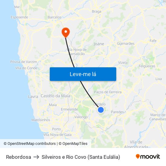 Rebordosa to Silveiros e Rio Covo (Santa Eulália) map