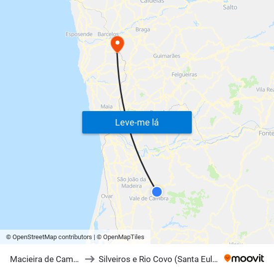 Macieira de Cambra to Silveiros e Rio Covo (Santa Eulália) map
