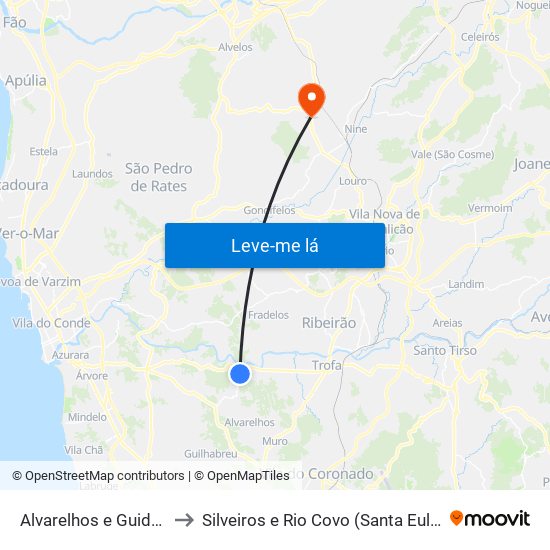 Alvarelhos e Guidões to Silveiros e Rio Covo (Santa Eulália) map