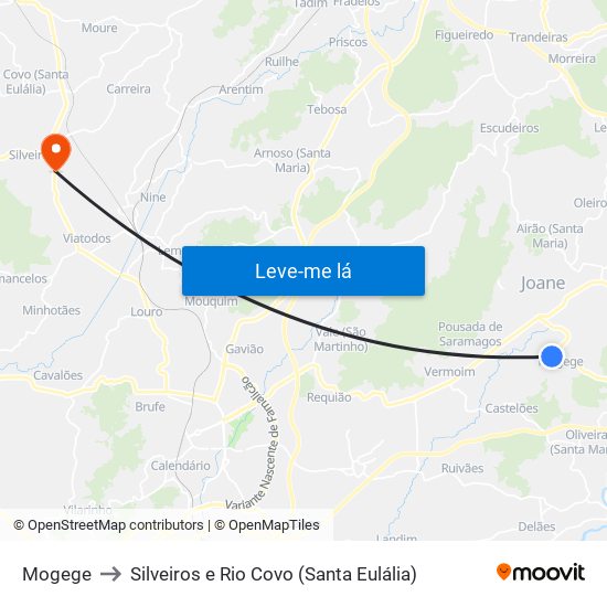 Mogege to Silveiros e Rio Covo (Santa Eulália) map