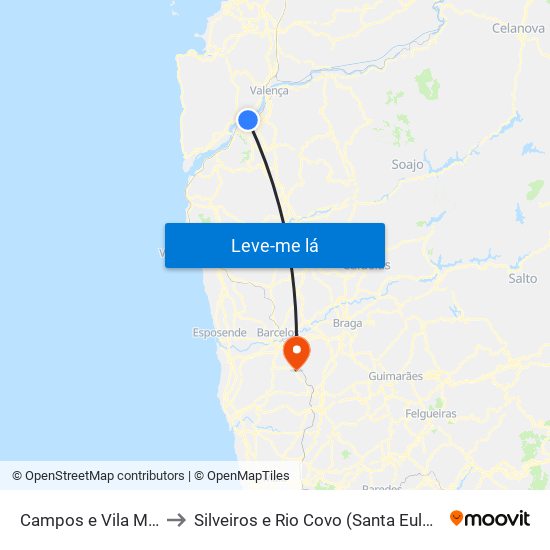 Campos e Vila Meã to Silveiros e Rio Covo (Santa Eulália) map
