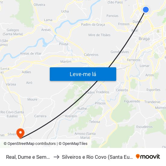 Real, Dume e Semelhe to Silveiros e Rio Covo (Santa Eulália) map