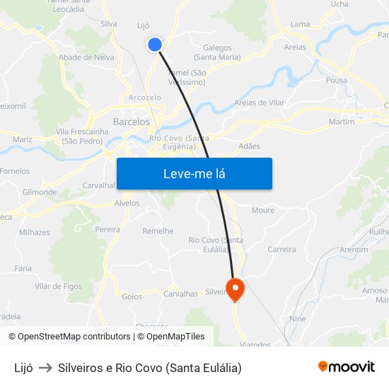 Lijó to Silveiros e Rio Covo (Santa Eulália) map