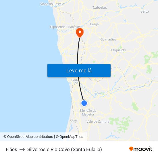 Fiães to Silveiros e Rio Covo (Santa Eulália) map