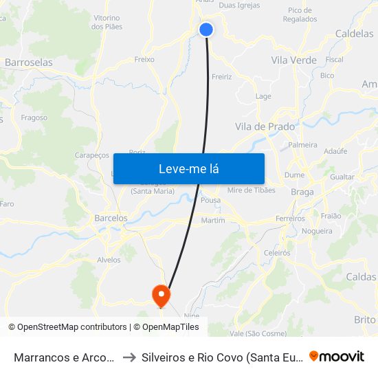 Marrancos e Arcozelo to Silveiros e Rio Covo (Santa Eulália) map