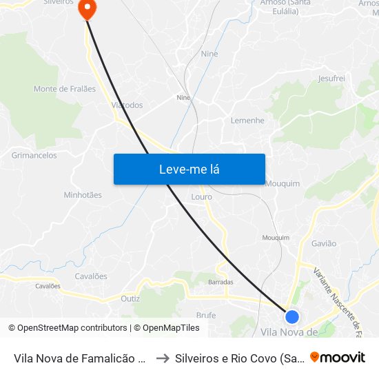 Vila Nova de Famalicão e Calendário to Silveiros e Rio Covo (Santa Eulália) map