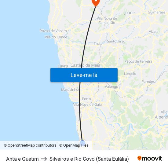 Anta e Guetim to Silveiros e Rio Covo (Santa Eulália) map