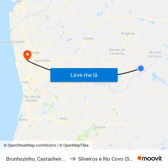 Brunhozinho, Castanheira e Sanhoane to Silveiros e Rio Covo (Santa Eulália) map