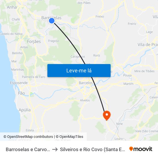 Barroselas e Carvoeiro to Silveiros e Rio Covo (Santa Eulália) map