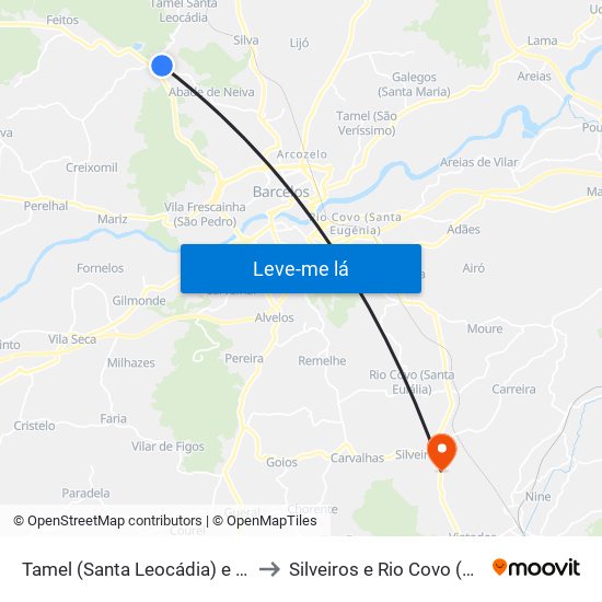 Tamel (Santa Leocádia) e Vilar do Monte to Silveiros e Rio Covo (Santa Eulália) map