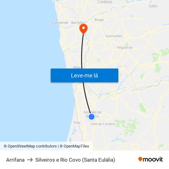 Arrifana to Silveiros e Rio Covo (Santa Eulália) map