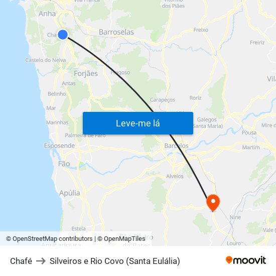 Chafé to Silveiros e Rio Covo (Santa Eulália) map