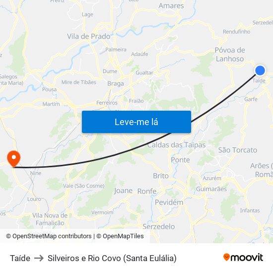 Taíde to Silveiros e Rio Covo (Santa Eulália) map