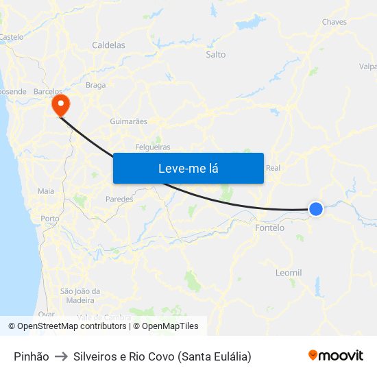 Pinhão to Silveiros e Rio Covo (Santa Eulália) map