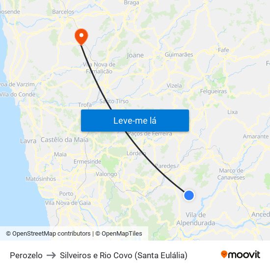 Perozelo to Silveiros e Rio Covo (Santa Eulália) map