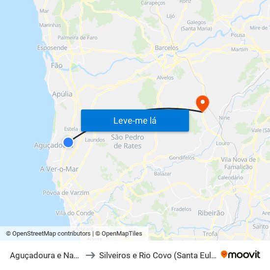 Aguçadoura e Navais to Silveiros e Rio Covo (Santa Eulália) map